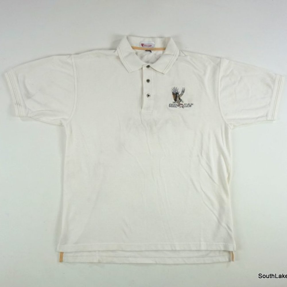 Men's Eagle Claw Embroidered Logo Polo Shirt sz Large White Fishing Angler